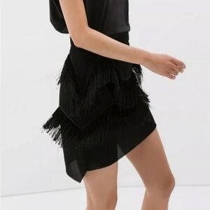 Elegant Black Zara Fringe Skirt